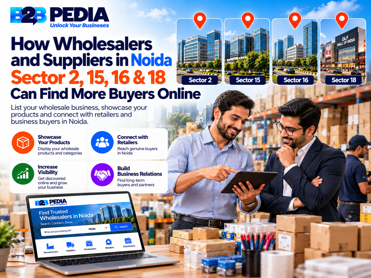 How Wholesalers and Suppliers in Noida Sector 2, 15, 16 & 18 Can Find More Buyers Online